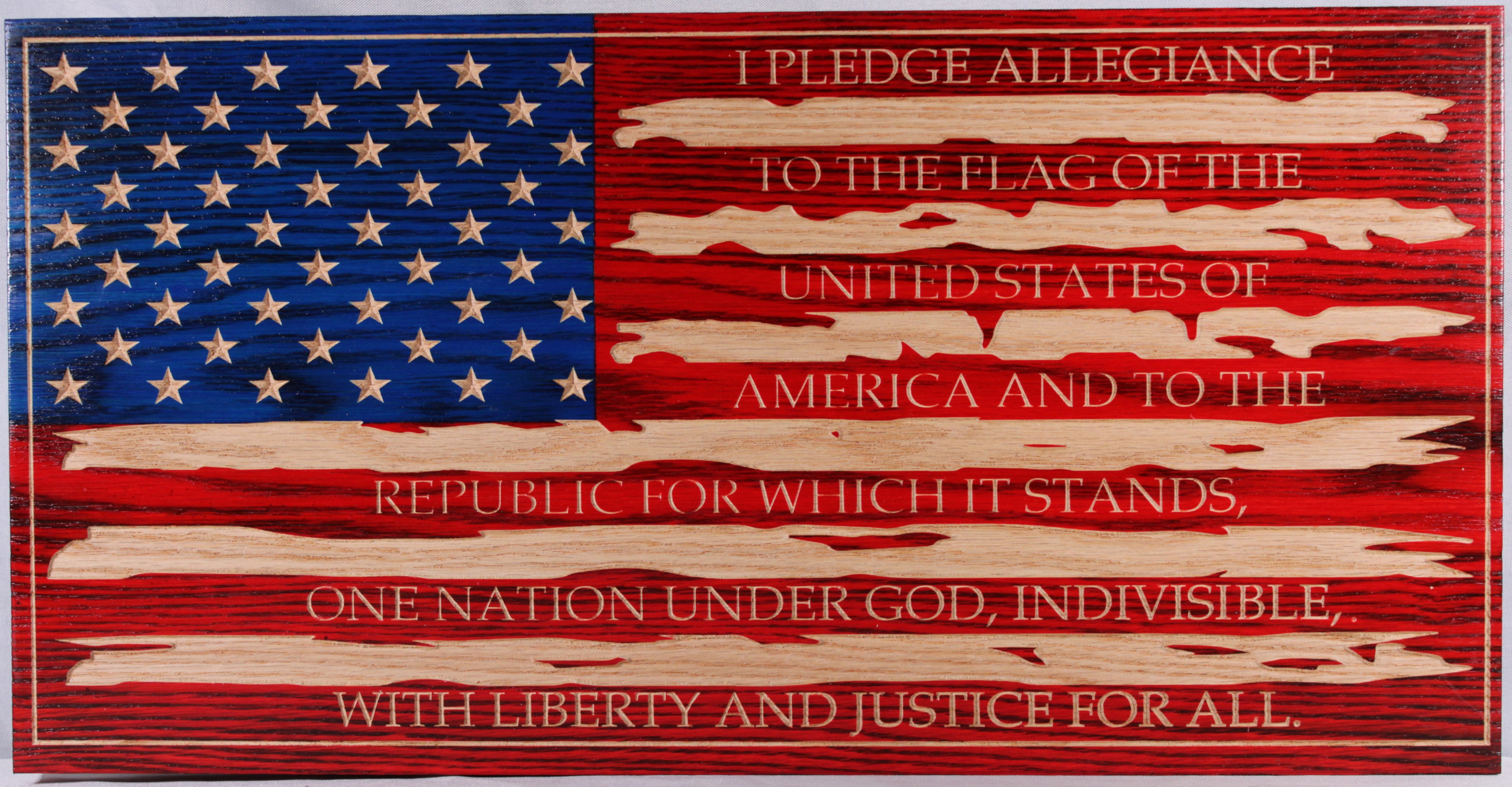 Carved Tattered Pledge Of Allegiance Flag