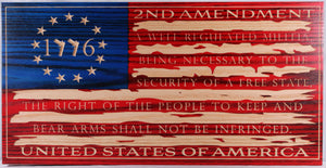 Carved Tattered 2nd Amendment Flag W/Handgun 1776
