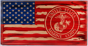 Carved Tattered U.S Marine Flag
