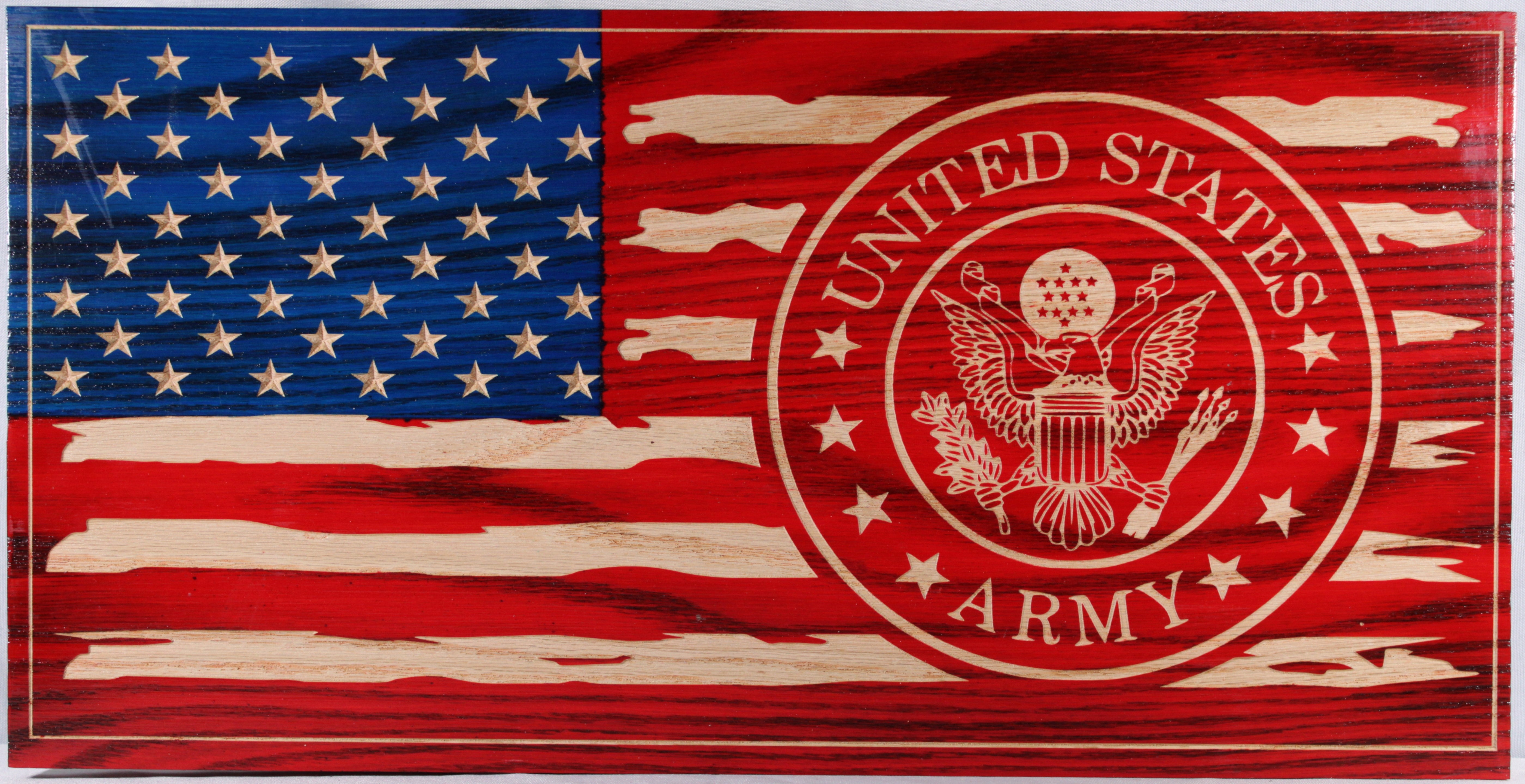 Carved Tattered U.S Army Flag