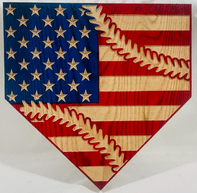 Carved American Flag Baseball Diamond With Stitches