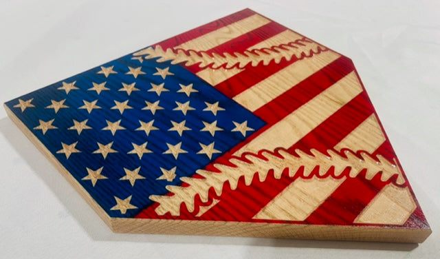 Carved American Flag Baseball Diamond With Stitches