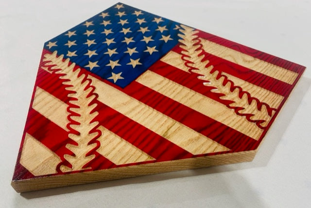 Carved American Flag Baseball Diamond With Stitches